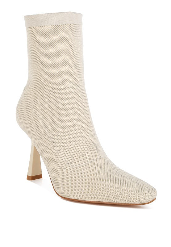 Kintley heeled ankle boots in beige mesh with a chic pointed toe and stylish high heel