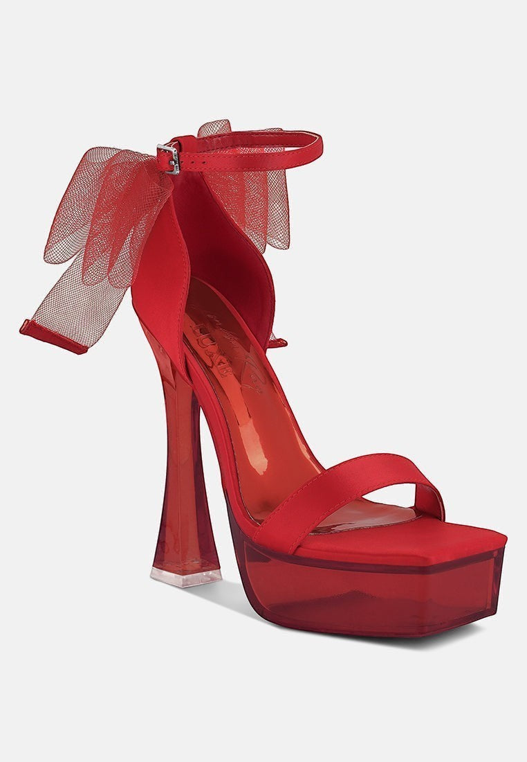 Kiri Satin Clear High Heeled Bow Sandals