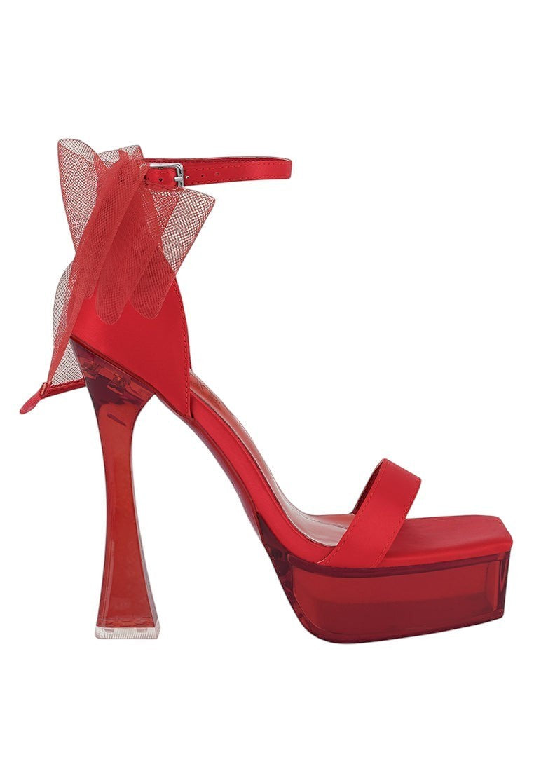 Kiri Satin Clear High Heeled Bow Sandals