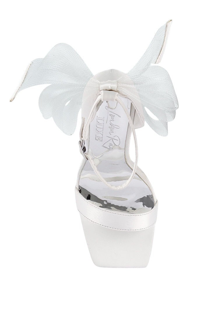 Kiri Satin Clear High Heeled Bow Sandals