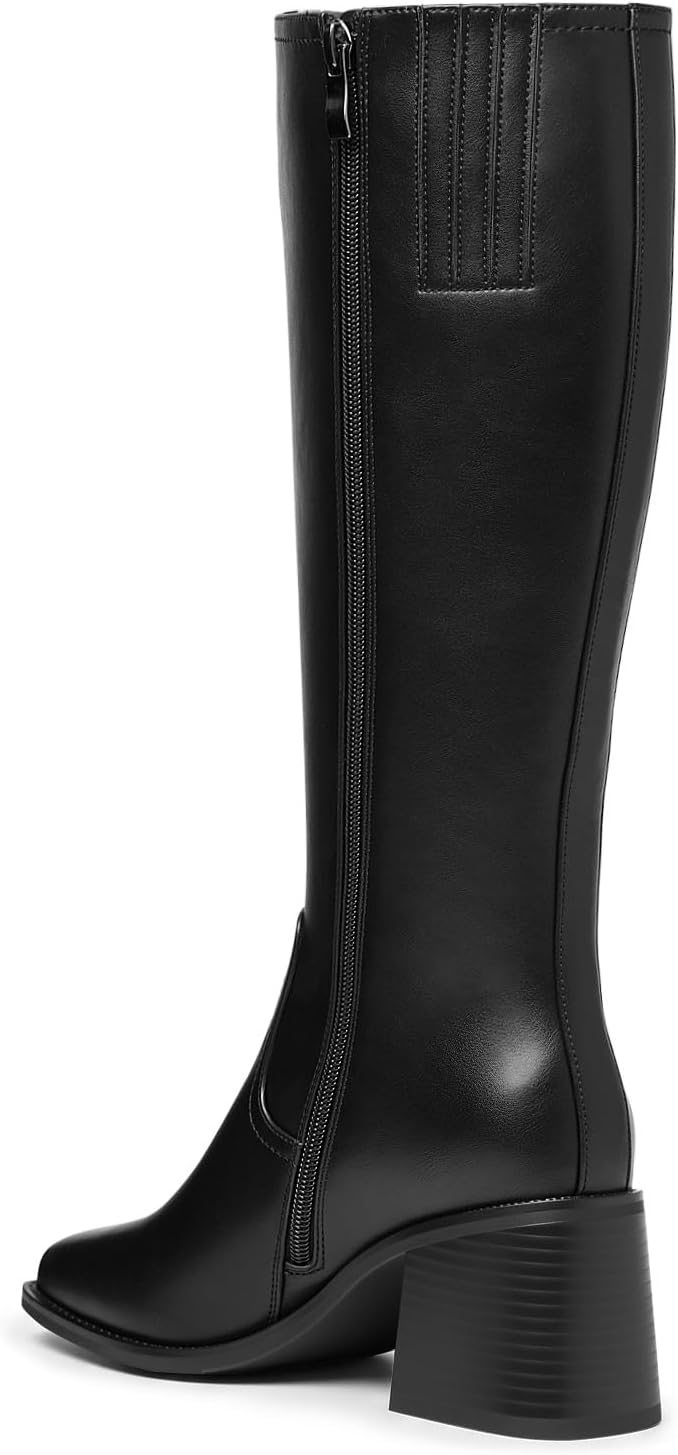 Knee High Boots Women Square Toe Chunky Heel Tall Boots – close-up upper detail