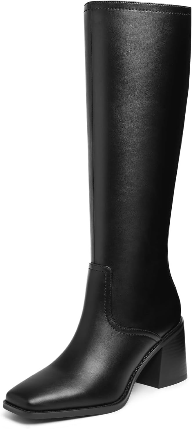 Knee High Boots Women Square Toe Chunky Heel Tall Boots – pair view