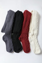 Leto Accessories knee high cable knit socks in gray, black, red, and white for cozy winter styles