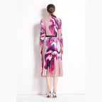 By Claude Women's Knee-Length Dress for Travel with Pleated Floral Design and Long Sleeves