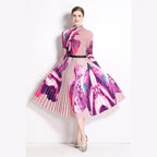 By Claude knee-length dress for travel with vibrant floral prints and pleated design
