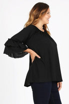 Women's Shirts Knit 3/4 Sleeve Double Layer Ruffle Sleeve Top