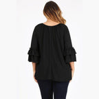 Knit 3/4 Sleeve Double Layer Ruffle Sleeve Top - VacationGrabs