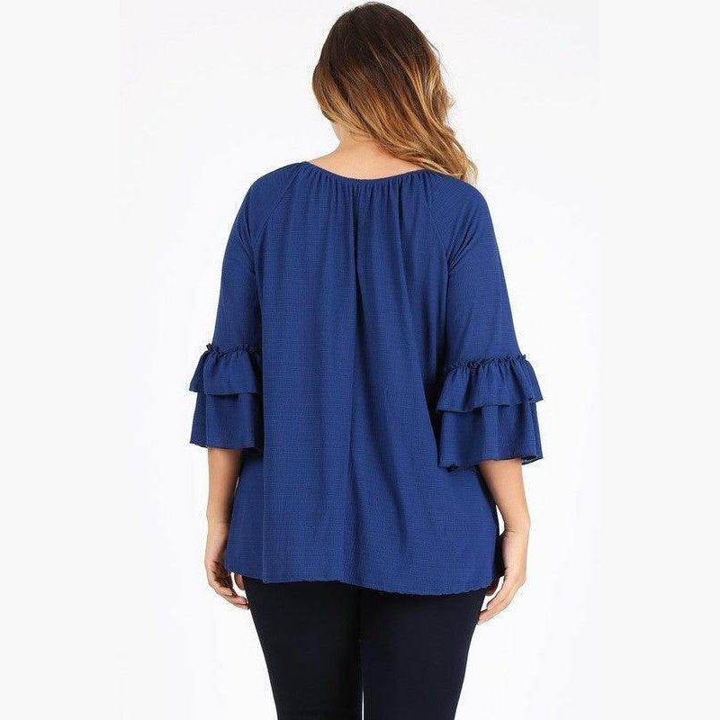Knit 3/4 Sleeve Double Layer Ruffle Sleeve Top - VacationGrabs