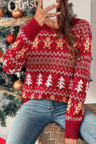 Red knit Christmas sweater for women featuring festive patterns and cozy fit for holiday celebrations