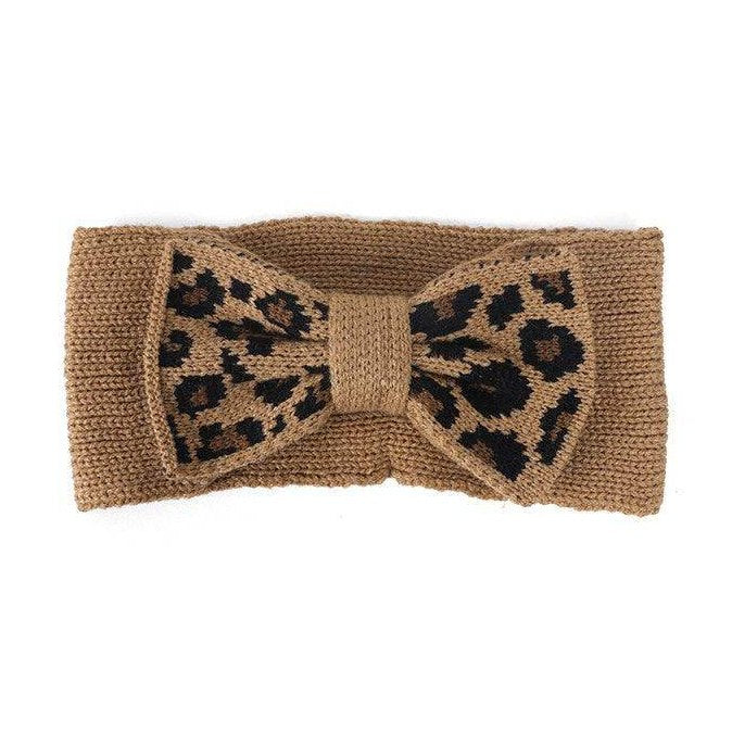 Knit Leopard Bow Headband - VacationGrabs