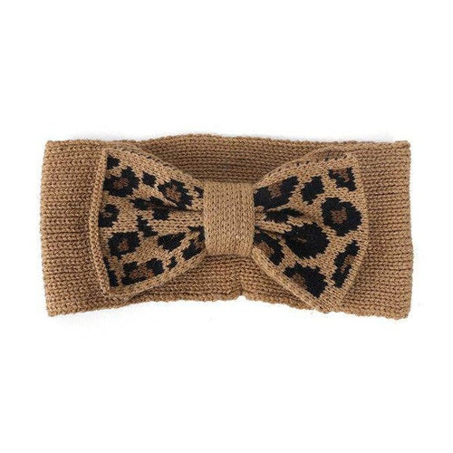 Knit Leopard Bow Headband - VacationGrabs
