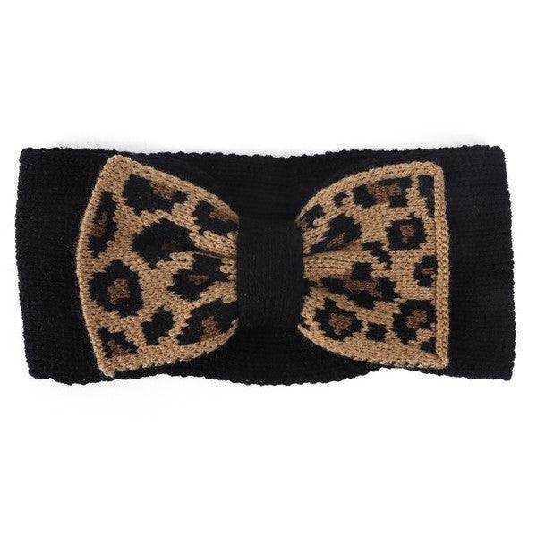 Knit Leopard Bow Headband - VacationGrabs