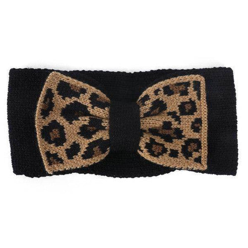 Knit Leopard Bow Headband - VacationGrabs