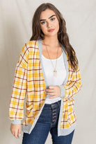 Women's Sweaters - Cardigans Knit Plaid Slouch Cardigan