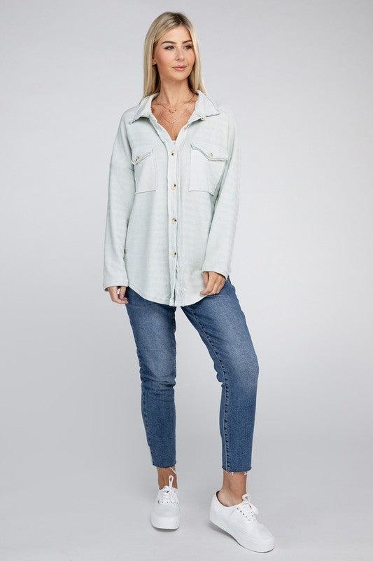 Women's Coats & Jackets Knit Shacket With Flap Pocket