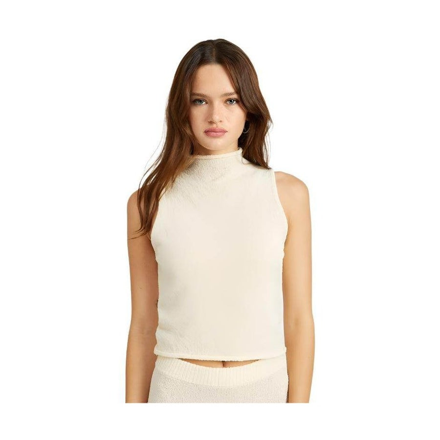 Emory Park knit sleeveless blouse in cream color with a mock neck design for a stylish look