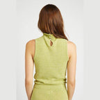Emory Park Knit Sleeveless Blouse in Green with Button Detail at the Back