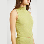 Emory Park knit sleeveless blouse in light green with a fitted design and high neckline