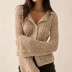 Beige knitted cable sweater for women, perfect for casual outings