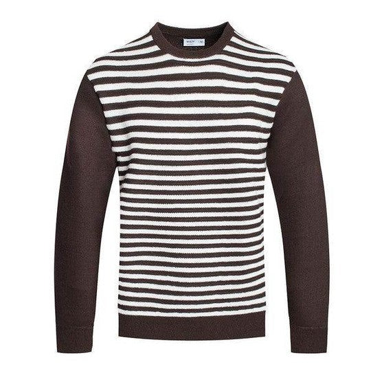Knitted Round Neck Striped Sweater - VacationGrabs