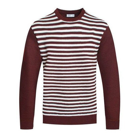 Knitted Round Neck Striped Sweater - VacationGrabs