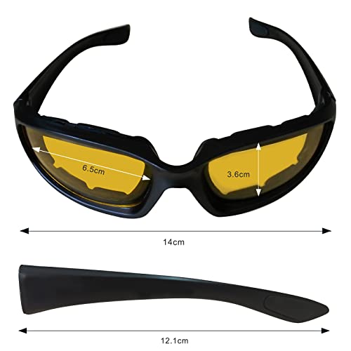 Black goggles for motorcycle with tinted yellow lenses for enhanced visibility