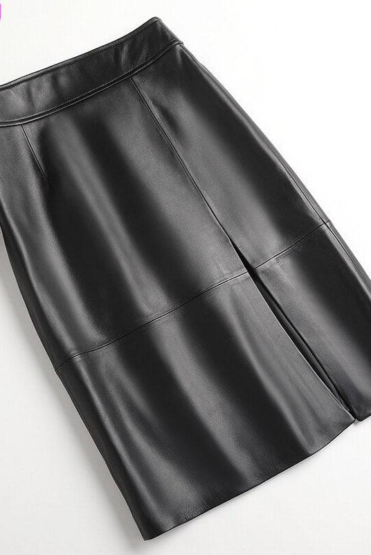 Women's Skirts Korean Fashion Women’s Genuine Leather Midi Soft Skirt