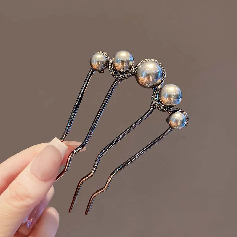 Korean pearl hairpins for women, elegant metallic design for hair styling