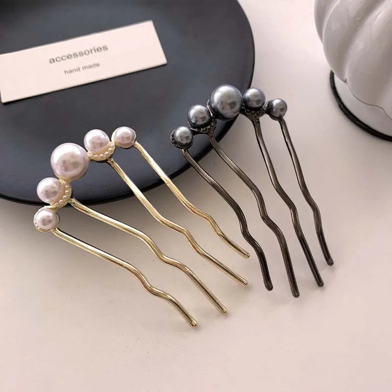 Korean pearl hairpins for women, gold and silver finishes for elegant hairstyles