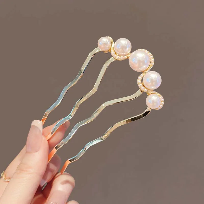 Korean pearl hairpins for women, gold, elegant accessories for hairstyles