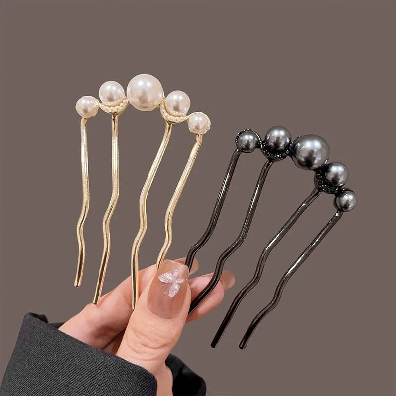 Korean pearl hairpins for women, elegant metal design, versatile for styling