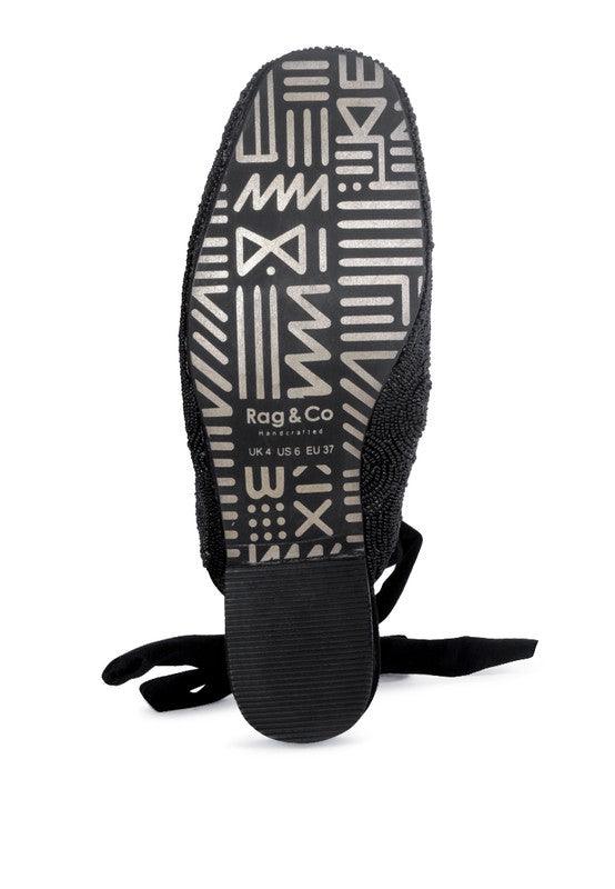 Women's Shoes - Flats Kuba African Intricate Embroidery Black Mules