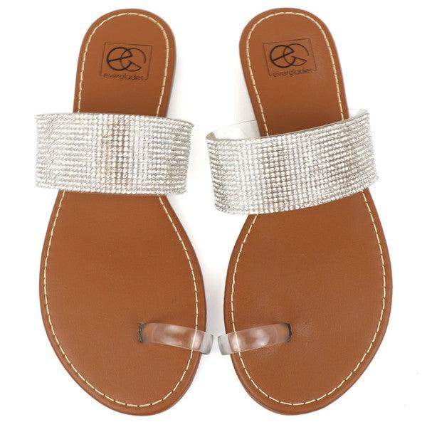 Women's silver rhinestone sandals for casual summer wear by Miami Shoe Wholesale