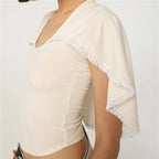 Lace and trim ivory cropped top, perfect for stylish layering