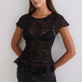 Lace black blouse for women with sheer sleeves, stylish and versatile