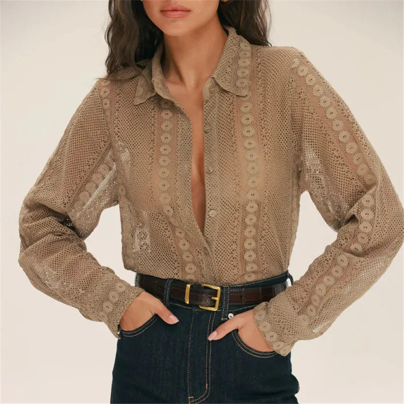 Lace black blouse for women, stylish and breathable summer wear
