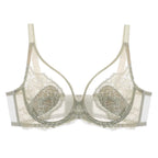 Women's lace bras in soft green with delicate floral design