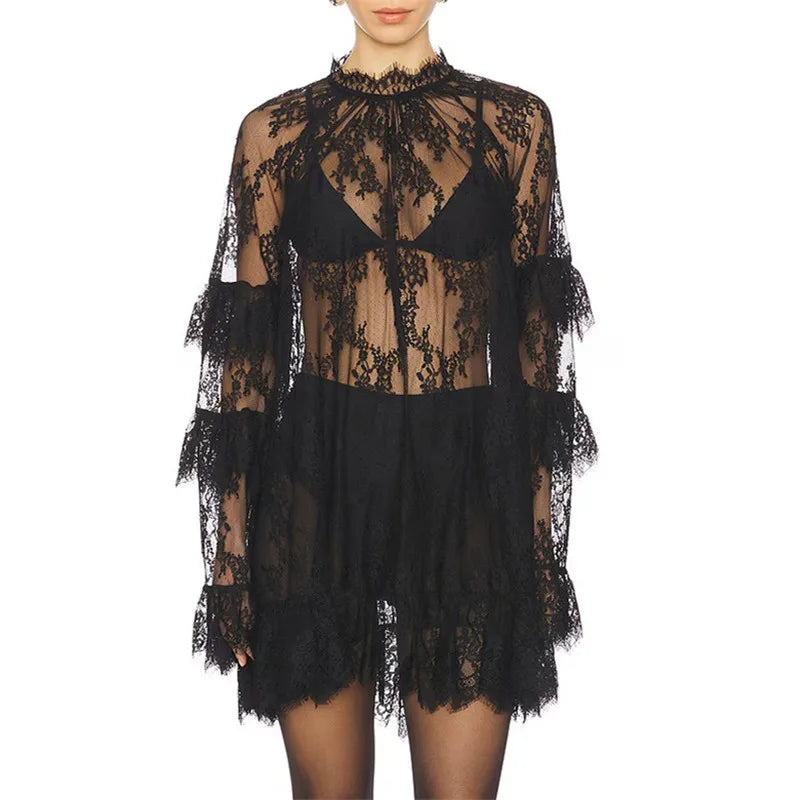 Black lace frock dress for women, perfect for evening events