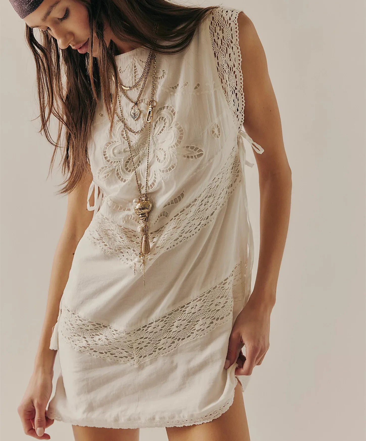 Women's lace frock dress in white, perfect for summer outings