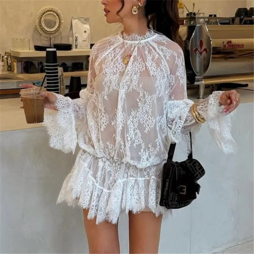 Women's white lace frock dress, perfect for summer outings