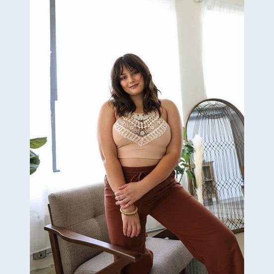 Leto Accessories lace high neck top women in beige with intricate bead detailing and a comfortable fit