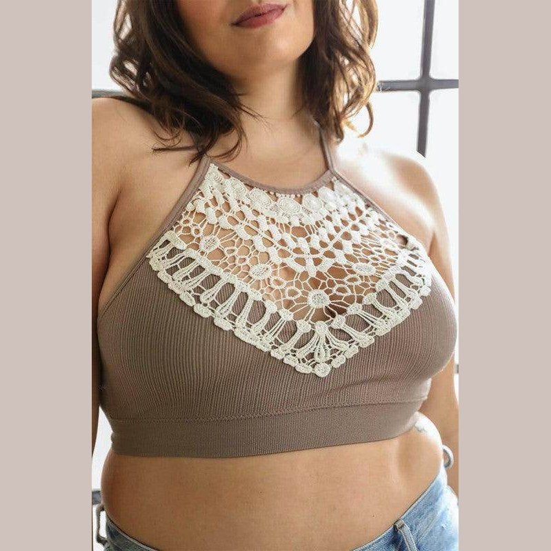 Leto Accessories lace high neck top women in brown with intricate lace detailing for a stylish look