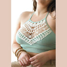 Lace high neck top women in mint green with intricate lace detailing for stylish summer outfits