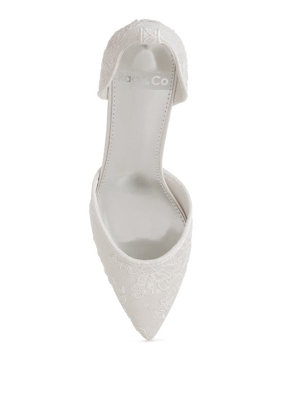 Women's lace kitten heel sandals, white, elegant for special occasions
