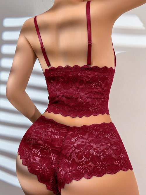 Burgundy lace lingerie set, feminine design for intimate wear