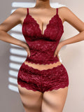 Women's burgundy lace lingerie set, elegant for special occasions