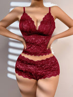 Women's burgundy lace lingerie set, elegant for special occasions