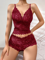 Burgundy lace lingerie set, soft fabric for intimate evenings