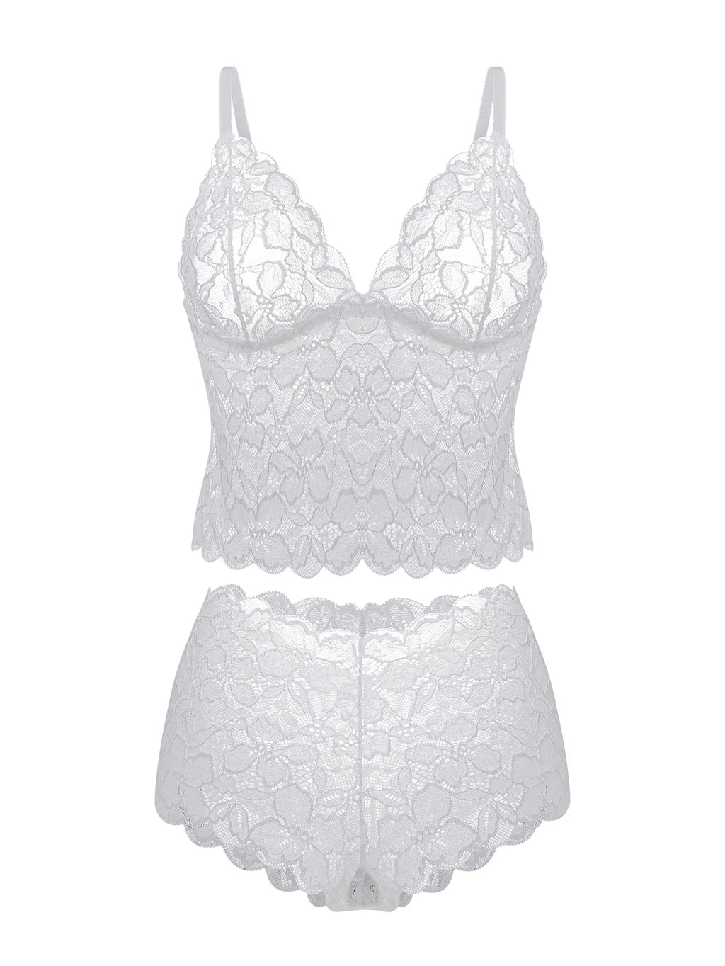 Women's white lace lingerie set for a romantic evening
