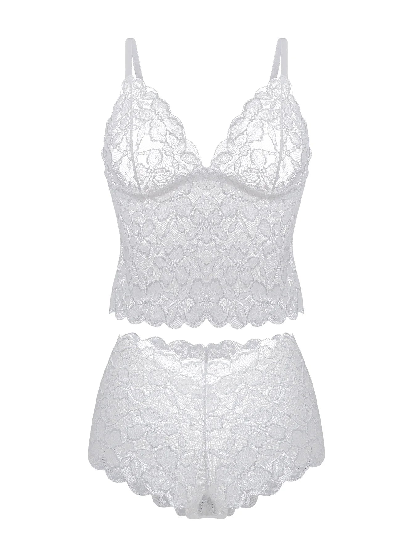 Women's white lace lingerie set for a romantic evening